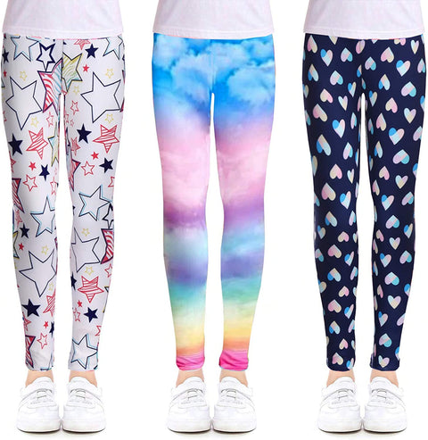 Arshiner Girl's Ankle Length Leggings 3-Pack Flower Stretch Pants