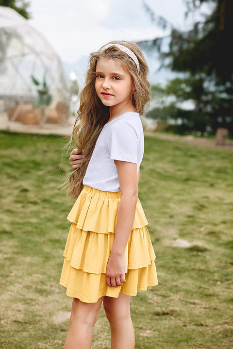 Arshiner Girls Summer Cute High Waist Ruffle Skirt Flared Pleated Solid Color Skirt