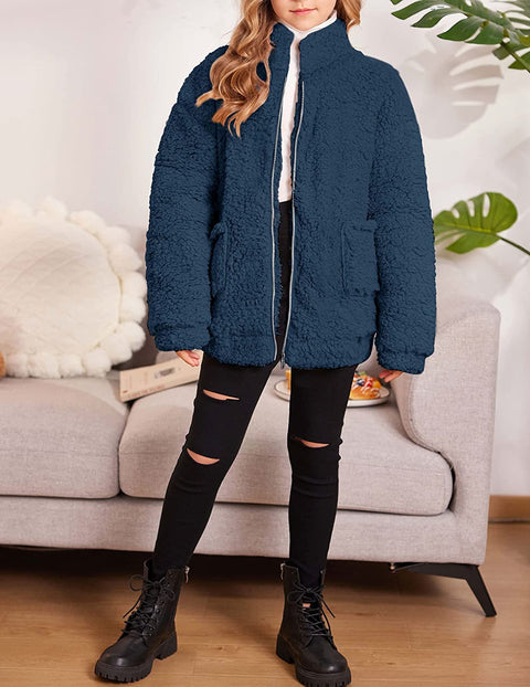 Arshiner Girls Full Zip Fleece Jacket Sherpa Outwear Coat