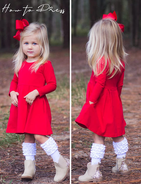 Arshiner Little Girls Dress Long Sleeve Casual Skater Pocket Dress