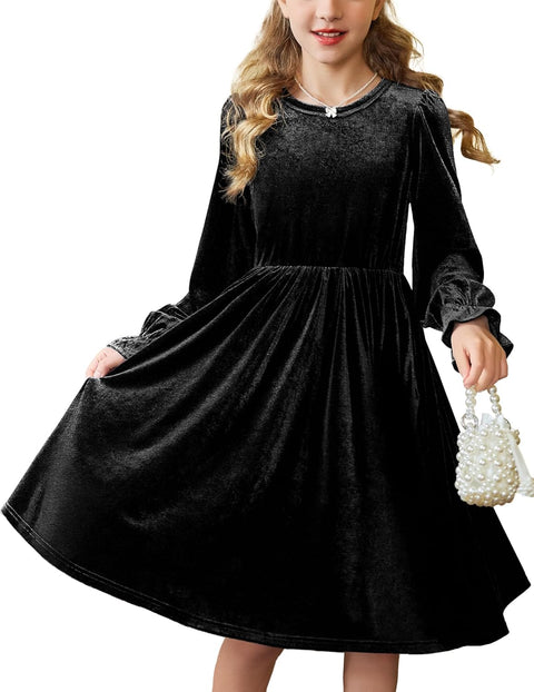 Arshiner Girls Dresses Velvet A Line Casual Party Dress with Pockets