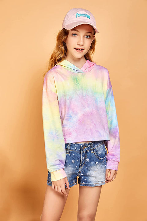 Arshiner Girls Crop Tops Tie-Dye Hoodies Kids Long Sleeve Pullover Sweatshirts