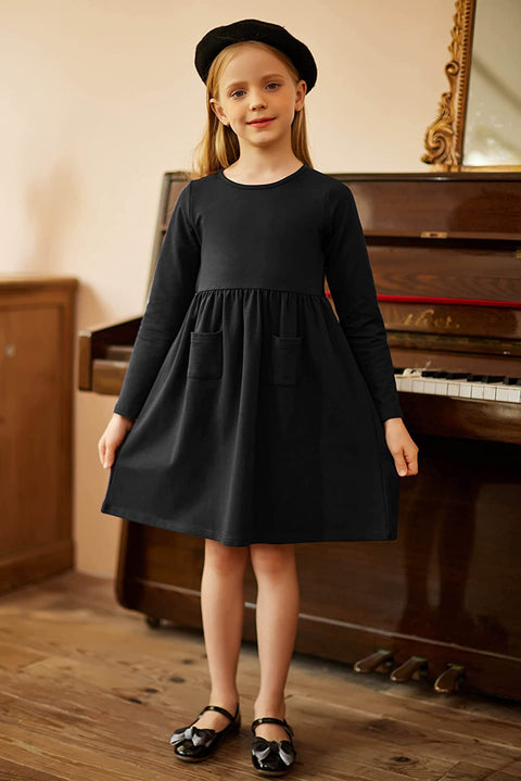 Arshiner Little Girls Dress Long Sleeve Casual Skater Pocket Dress