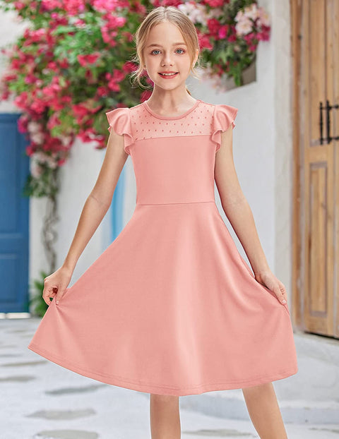Arshiner Girls Dress Summer Ruffle Sleeve Mesh A Line Party Dresses