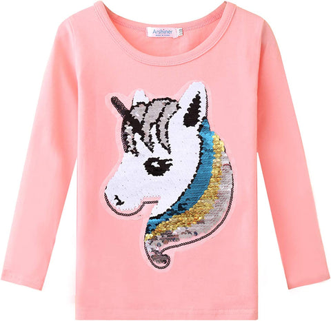 Arshiner Girls Unicorn Shirts Short Sleeve Flip Sequin T-Shirt Tops