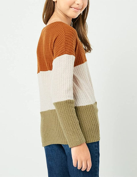 Arshiner Girls Knit Tops Colorblock Shirts Long Sleeve Sweaters
