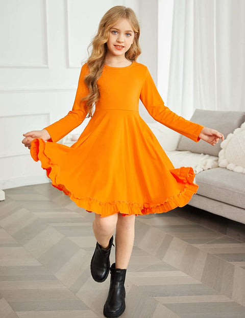 Arshiner Girls Dress Long Sleeve A Line Twirly Skater Dresses