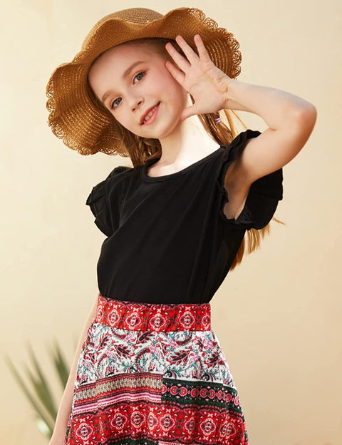 Arshiner Little Girls Plain Flutter T Shirts Ruffle Sleeve Tank Tops