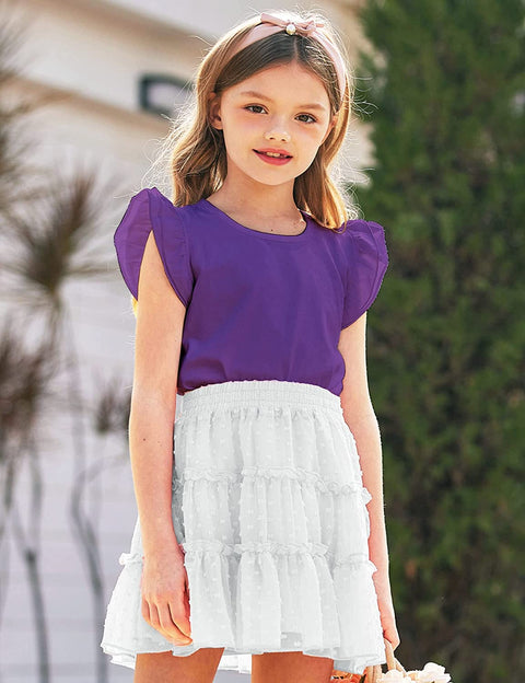Arshiner Girls Basic Ruffle Sleeve Cute T-Shirt