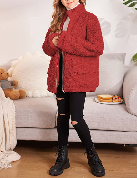 Arshiner Girls Full Zip Fleece Jacket Sherpa Outwear Coat