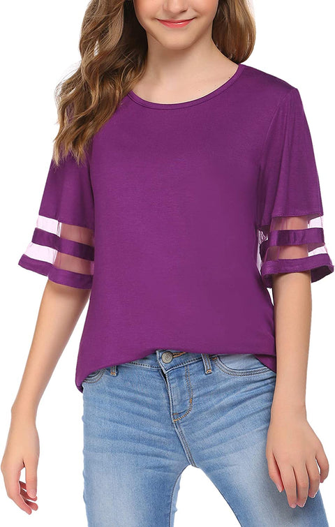Arshiner Girls Short Sleeve T-Shirts Flare Tunic Tops