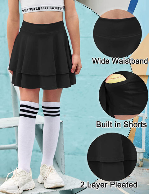 Arshiner Girl's Sport Skirts with Shorts Athletic Performance Pleated Skort with Pockets for Golf, Tennis, Running, 4T-13