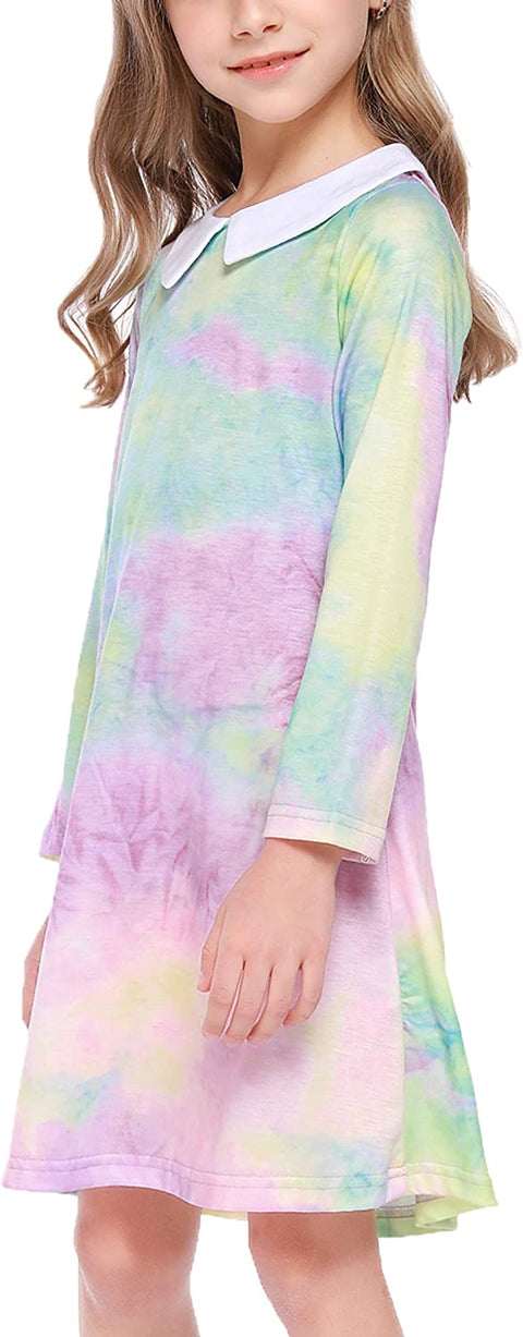 Arshiner Girls Long Sleeve Vintage Peter Pan Collar T-Shirt Dress Age 4-13 Years