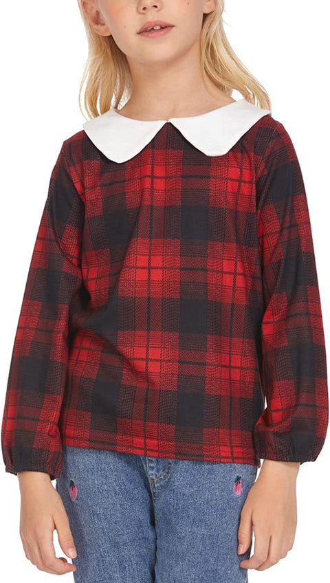 Arshiner Girls Long/Short Sleeve Tops Basic Peter Pan Collar T-Shirts Soft Blouses Tees