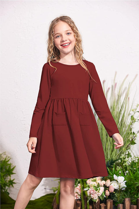 Arshiner Little Girls Dress Long Sleeve Casual Skater Pocket Dress