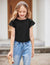 Arshiner Girls T Shirts Ruffle Short Sleeve Round Neck Loose Blouse Summer Solid Color Casual Girl Tee Tops for 3-12 Years