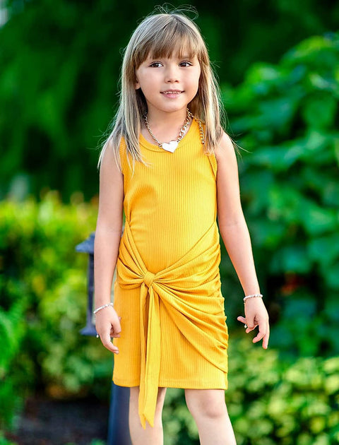 Arshiner Girls Dress Sleeveless Summer Casual Dresses Ribbed Knit Sundress Tank Mini Party Dresses for Kids 5-14 Years
