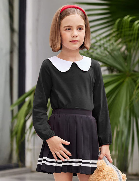 Arshiner Girls Long/Short Sleeve Tops Basic Peter Pan Collar T-Shirts Soft Blouses Tees