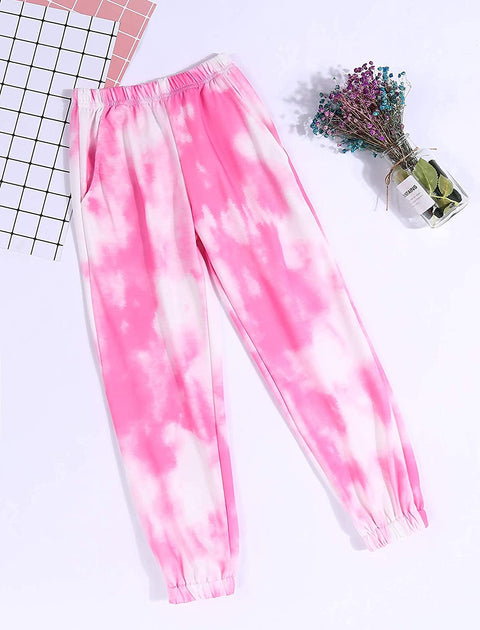 Arshiner Kids Girls Tie Dye Joggers Comfort Loose Sweatpants High Waist Trouser