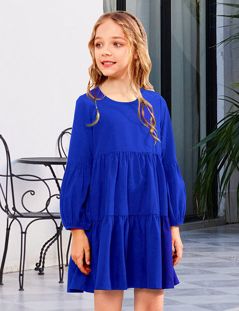 Arshiner Girls Dress Long Lantern Sleeve Loose Flowy Swing Ruffle Tunic Dresses