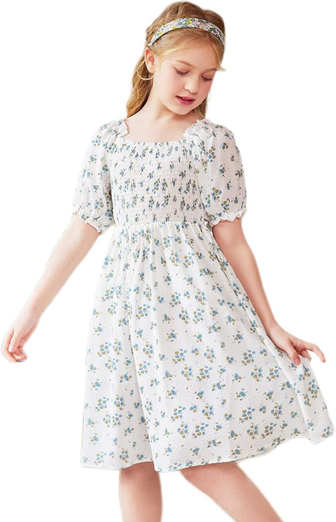 Arshiner Girls Summer Dress Short Puff Sleeve Floral Dress