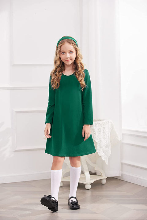 Arshiner Girls Dress Kids Long Sleeve Solid Color Casual T-Shirt Dress