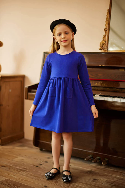 Arshiner Little Girls Dress Long Sleeve Casual Skater Pocket Dress