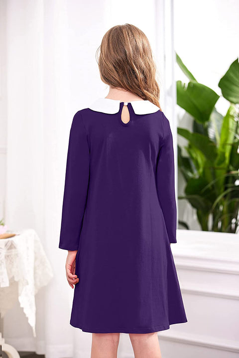 Arshiner Girls Long Sleeve Vintage Peter Pan Collar T-Shirt Dress Age 4-13 Years