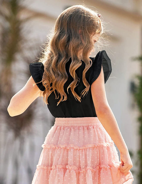 Arshiner Girls Basic Ruffle Sleeve Cute T-Shirt