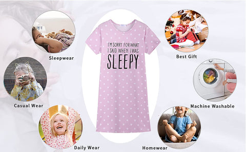 Arshiner Girl's Nightgowns Toddler Cute Printing Sleep Shirt for Girl Nightdress 4-12 Years Old