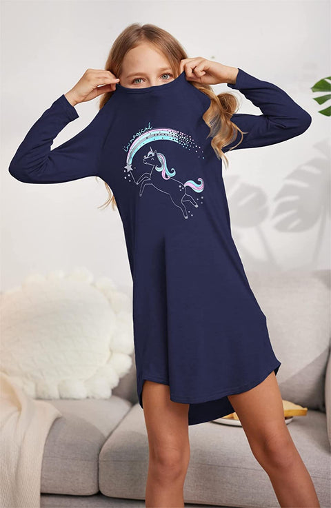 Arshiner Girls Nightgowns Long Sleeve Print Pajamas Nightdress