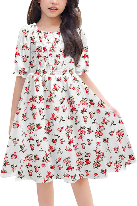 Arshiner Girls Summer Dress Short Puff Sleeve Floral Dress