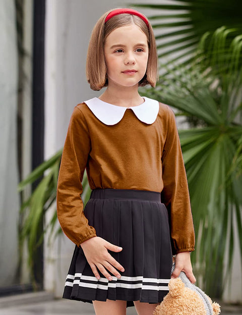 Arshiner Girls Long/Short Sleeve Tops Basic Peter Pan Collar T-Shirts Soft Blouses Tees