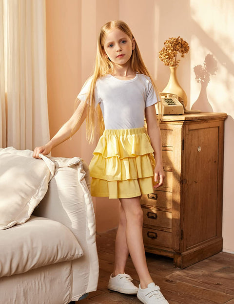 Arshiner Girls Summer Cute High Waist Ruffle Skirt Flared Pleated Solid Color Skirt