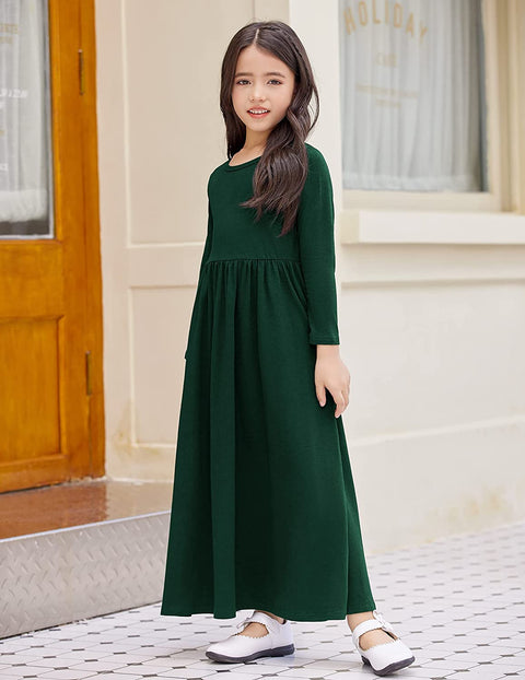 Arshiner Girls Long Sleeve Solid Loose Casual Maxi Dress