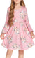 Arshiner girls' long sleeve flower pleated skirt children's casual dress with pocket, suitable for 4-13 years old