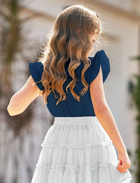 Arshiner Girls Basic Ruffle Sleeve Cute T-Shirt