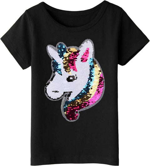 Arshiner Girls Unicorn Shirts Short Sleeve Flip Sequin T-Shirt Tops