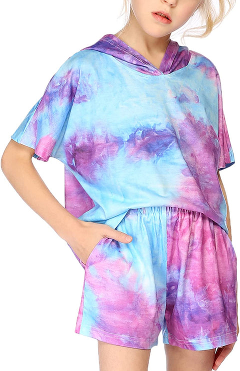 Arshiner Girls Tie Dye Two Piece Outfit Crop Tops and Short Pants