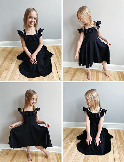 Arshiner Girls Dress Off Shoulder Flutter Sleeve Midi Swing Dresses