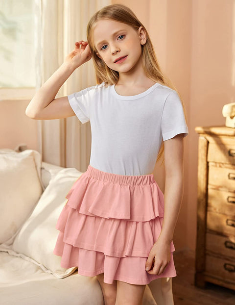 Arshiner Girls Summer Cute High Waist Ruffle Skirt Flared Pleated Solid Color Skirt