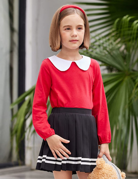 Arshiner Girls Long/Short Sleeve Tops Basic Peter Pan Collar T-Shirts Soft Blouses Tees