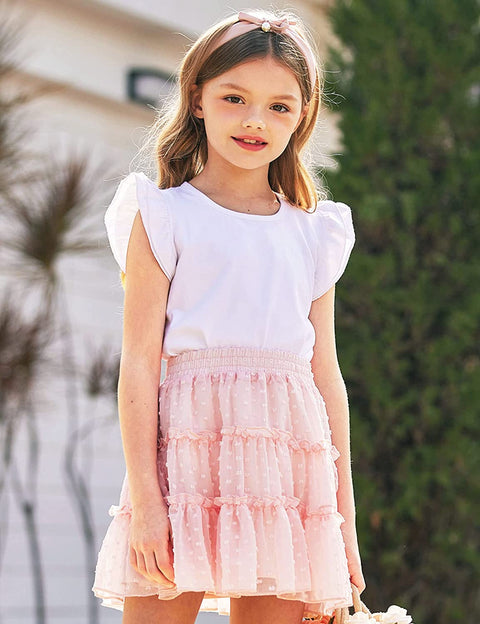 Arshiner Girls Basic Ruffle Sleeve Cute T-Shirt