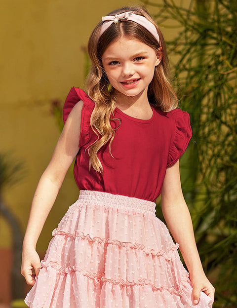 Arshiner Girls Basic Ruffle Sleeve Cute T-Shirt