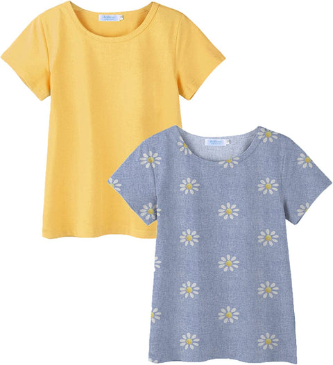 Arshiner Kids 2 Pack Short Sleeve Tees Girls Basic Tees 2pcs Shirt for Tie Dye
