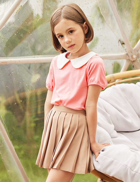 Arshiner Girls Long/Short Sleeve Tops Basic Peter Pan Collar T-Shirts Soft Blouses Tees