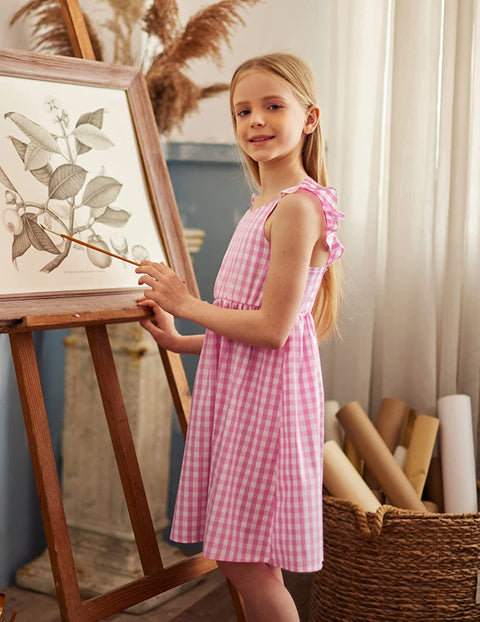 Arshiner Girls Linen Ruffle Backless Dress