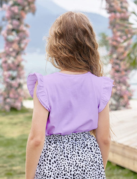Arshiner Little Girls Plain Flutter T Shirts Ruffle Sleeve Tank Tops