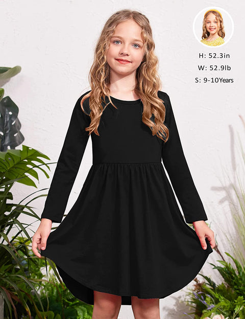 Arshiner Girl Long Sleeve A Line Skater Casual Twirly Casual Dress
