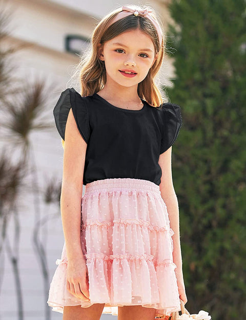Arshiner Girls Basic Ruffle Sleeve Cute T-Shirt